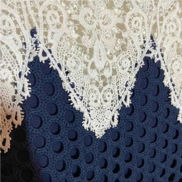 SEA NEW YORK GUIPURE LACE CROCHET BLUE EYELET SHIFT DRESS 8 - Picture 3 of 7